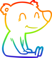 rainbow gradient line drawing of a sitting bear cartoon png