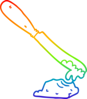 rainbow gradient line drawing of a cartoon knife spreading butter png