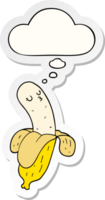 cartoon banana with thought bubble as a printed sticker png