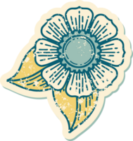 imagem icônica do estilo de tatuagem de adesivo angustiado de uma flor png