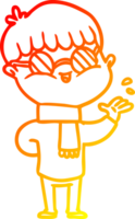 warm gradient line drawing of a cartoon boy wearing spectacles png