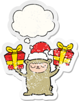 desenho animado Natal Urso com pensamento bolha Como uma angustiado desgastado adesivo png