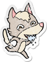 distressed sticker of a cartoon hungry wolf running png