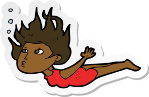 sticker of a cartoon woman swimming underwater png