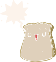 cartoon slice of bread with speech bubble in retro style png