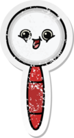 distressed sticker of a cute cartoon magnifying glass png