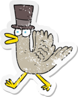 retro distressed sticker of a cartoon duck in top hat png