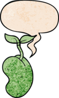 cartoon sprouting seed with speech bubble in retro texture style png