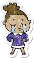 distressed sticker of a cartoon crying woman png