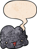 cartoon tiny happy cloud with speech bubble in retro texture style png