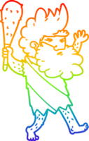 rainbow gradient line drawing of a cartoon cave man png