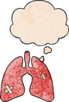 cartoon lungs with thought bubble in grunge texture style png