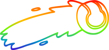 rainbow gradient line drawing of a cartoon flying tennis ball png