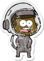 distressed sticker of a cartoon surprised astronaut png