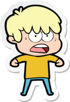 sticker of a worried cartoon boy png