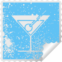 distressed square peeling sticker symbol of a fancy cocktail png