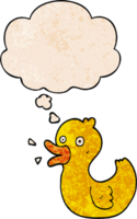 dibujos animados graznando Pato con pensamiento burbuja en grunge textura estilo png