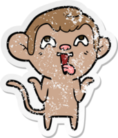 distressed sticker of a crazy cartoon monkey png