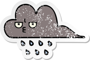 autocollant en détresse d'un nuage de pluie d'orage de dessin animé mignon png