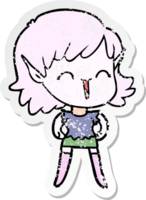 distressed sticker of a cartoon elf girl png