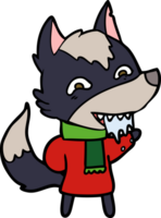 cartoon hungry wolf in winter clothes png