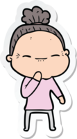 sticker of a cartoon peaceful old woman png