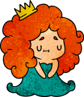 textured cartoon illustration of a cute kawaii princess girl png