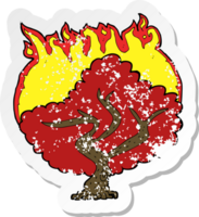 retro distressed sticker of a cartoon burning tree png