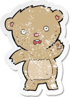 retro distressed sticker of a cartoon unhappy teddy bear png