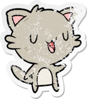 distressed sticker of a cartoon happy cat png