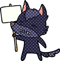 cartoon wolf with sign post showing teeth png