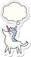 cartoon unicorn with thought bubble as a printed sticker png