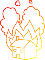 warm gradient line drawing of a cartoon burning house png