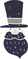 cartoon doodle bearded man with top hat png