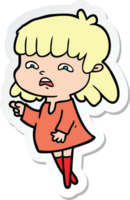 sticker of a cartoon worried woman png