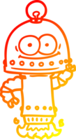 warm gradient line drawing of a happy carton robot with light bulb png