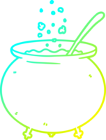 cold gradient line drawing of a cartoon witch cauldron png