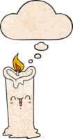 cartoon happy candle with thought bubble in grunge texture style png