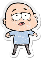 distressed sticker of a cartoon tired bald man png