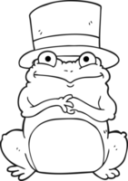 dibujado negro y blanco dibujos animados rana en parte superior sombrero png