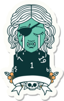 sticker of a crying orc rogue character with natural one roll png