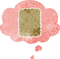 cartoon biscuit with thought bubble in grunge distressed retro textured style png