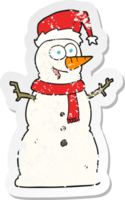 retro distressed sticker of a cartoon snowman png