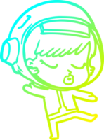 cold gradient line drawing of a cartoon pretty astronaut girl dancing png