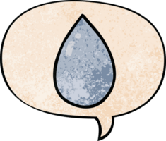 cartoon water droplet with speech bubble in retro texture style png