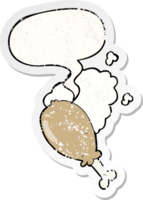 cartoon chicken leg with speech bubble distressed distressed old sticker png