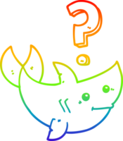 rainbow gradient line drawing of a cartoon shark asking question png