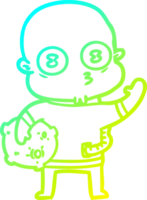 cold gradient line drawing of a waving weird bald spaceman png