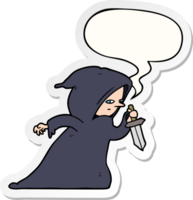 cartoon assassin in dark robe with speech bubble sticker png