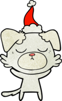 schattig hand- getrokken getextureerde tekenfilm van een hond vervelend de kerstman hoed png